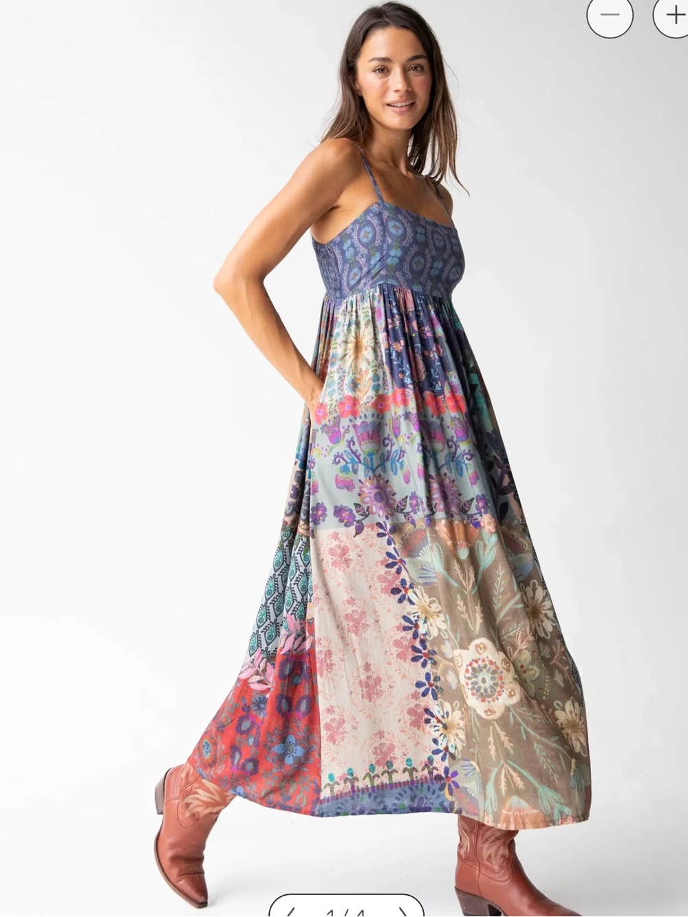 NATURAL LIFE Bailey Maxi Dress Blue Patchwork Size Large